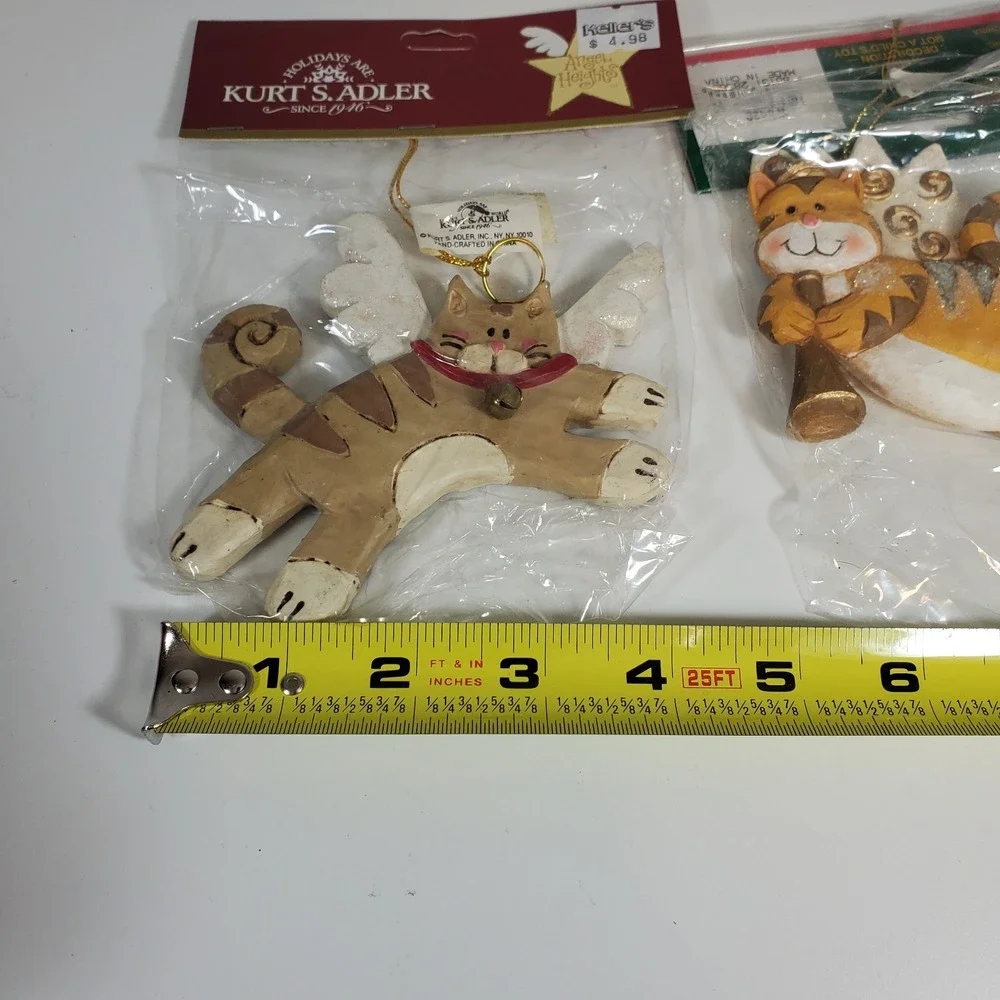 2 Kurt Adler Glitter Cat Angels Christmas Ornament Brown Orange Kittens New NIP